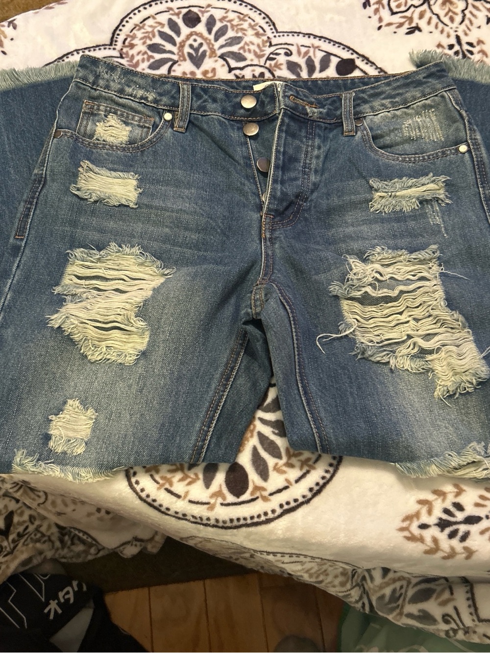 Distressed Blue Boyfriend Jean Shorts